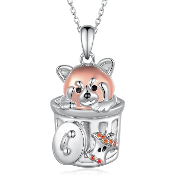 Elegant 925 Sterling Silver Red Panda Necklace for Women, 16mmx24mm Pendant, 18i - Picture 1 of 6